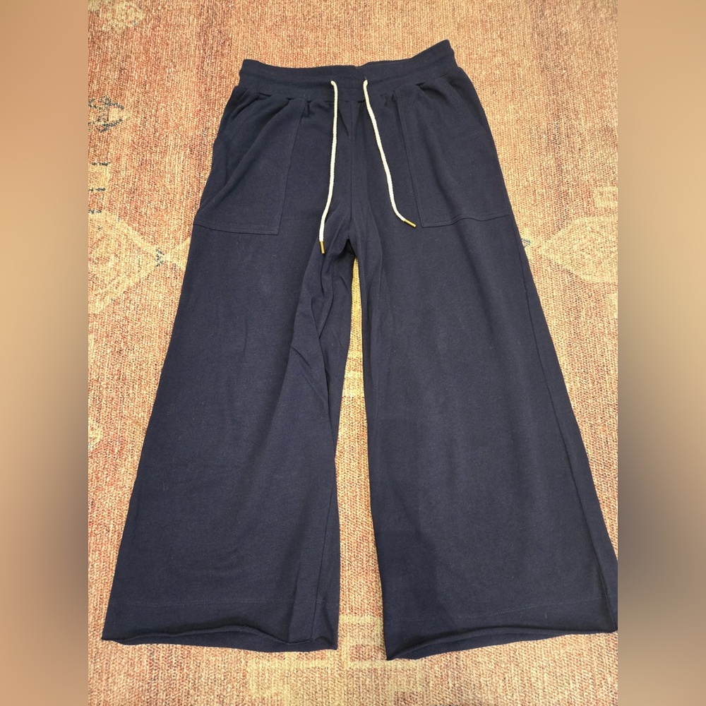 Downeast high rise wide leg blue French Terry drawstring pants NWOT small
